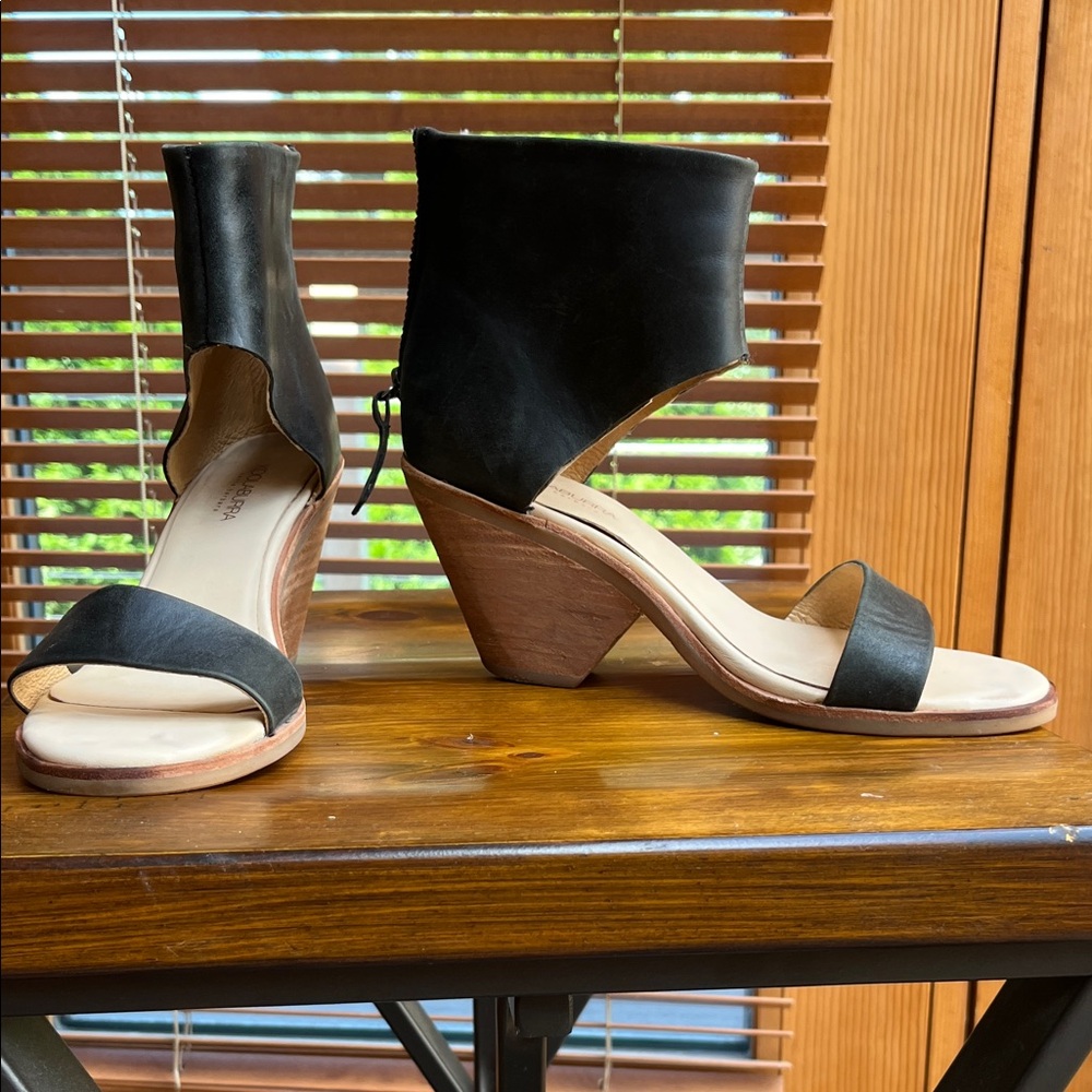 Stylish Black Leather Wedge Sandals